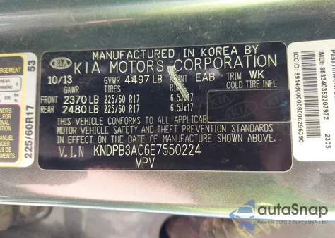 2014 Kia Sportage Lx z USA, uszkodzony, nr VIN KNDPB3AC6E7550224